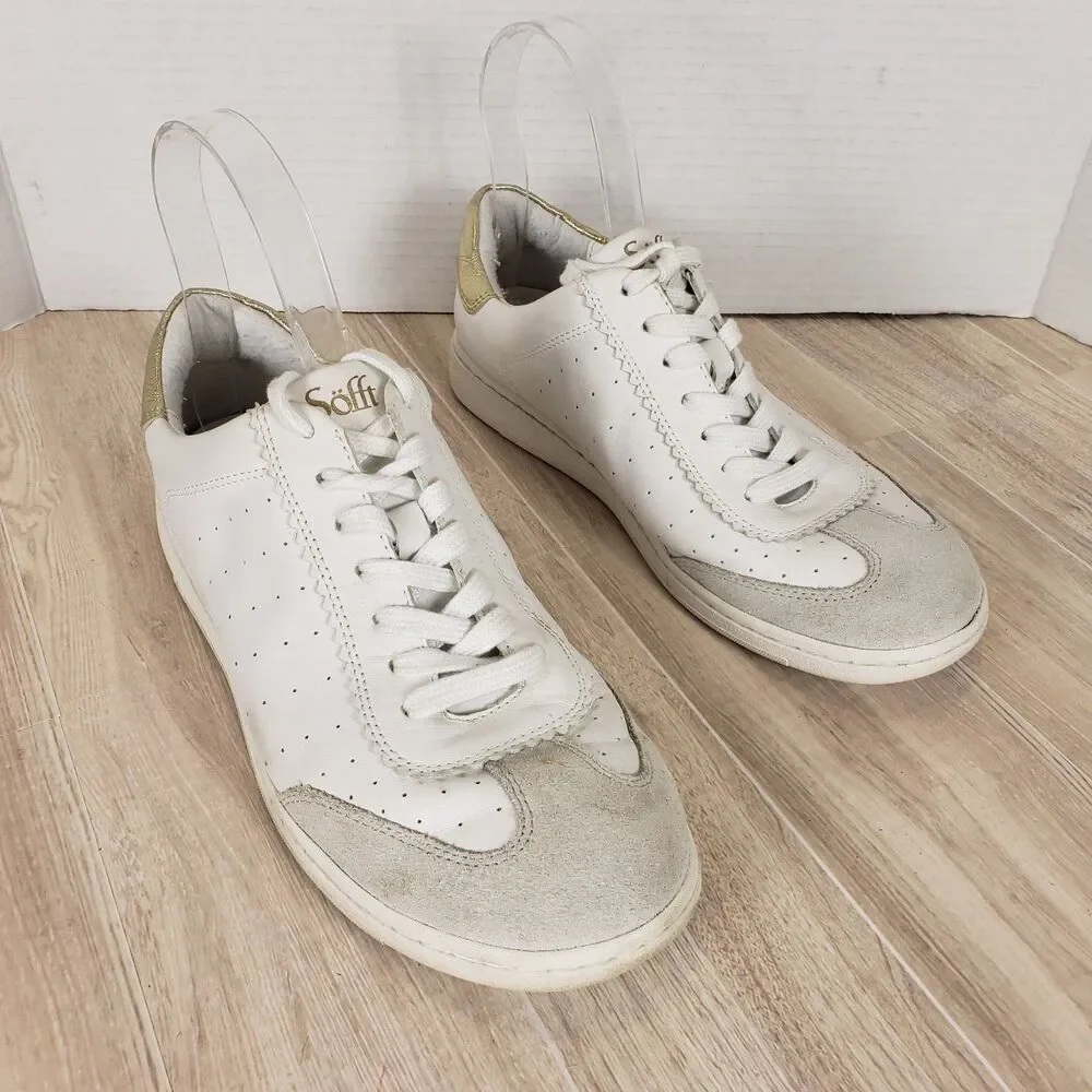 Sofft Regina Ladies White With Gold Trim Tennis Shoes Size 8M
